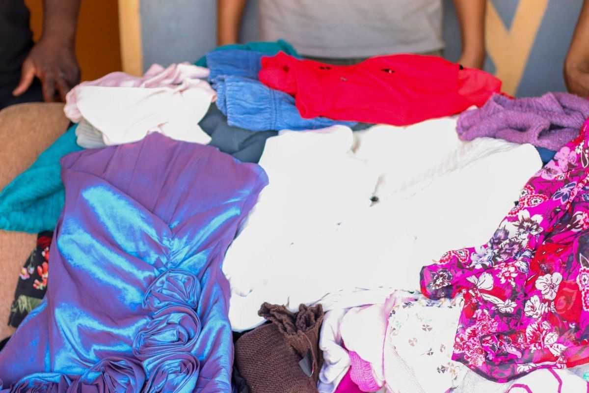 Clothing sorted and folded ready for distribution